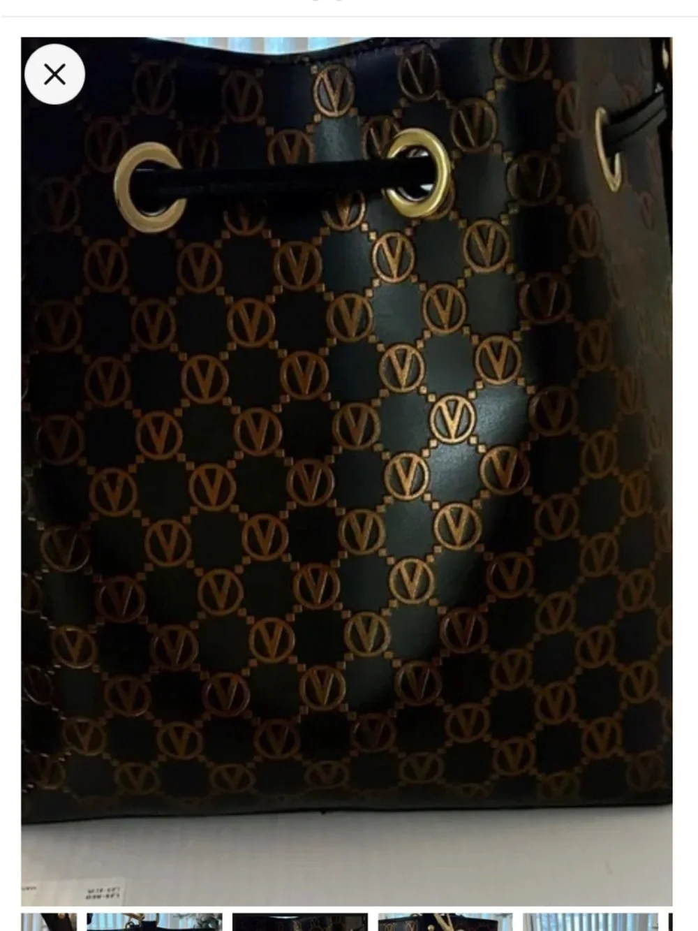 Mario Valentino Black and Brown Logo Drawstring Hobo/ Bucket Bag GC